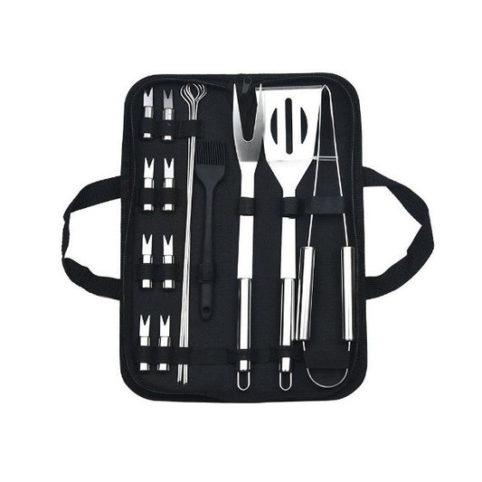 Set 16 Ustensile pentru Gratar, Vivimall, din Otel Inoxidabil, Geanta Oxford, Argintiu - vivimall.ro