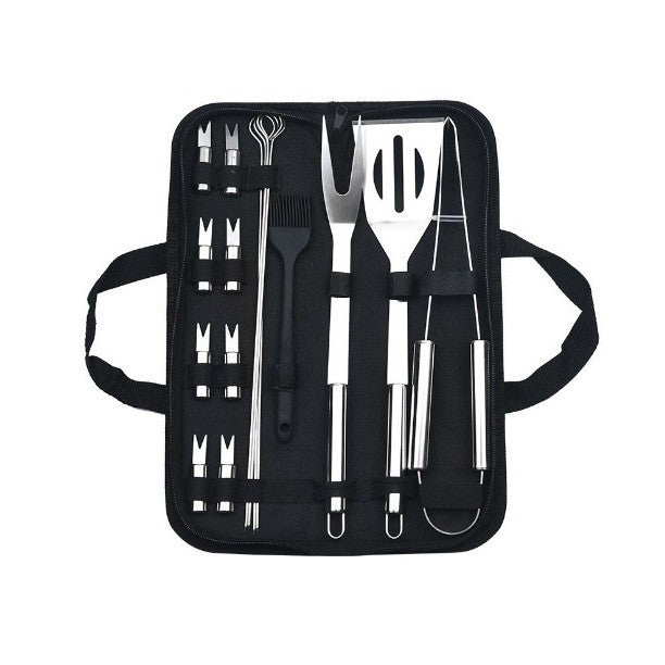 Set 16 Ustensile pentru Gratar, Vivimall, din Otel Inoxidabil, Geanta Oxford, Argintiu - vivimall.ro