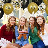 Set 18 Baloane Majorat, Vivimall, din Latex, Metalizate, Mesaj 18 Happy Birthday, 30 cm, cu Confetti, Auriu/Negru - vivimall.ro