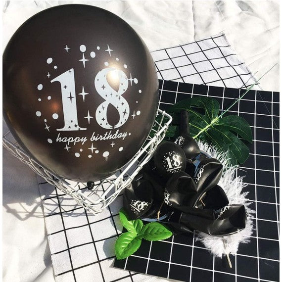 Set 18 Baloane Majorat, Vivimall, din Latex, Metalizate, Mesaj 18 Happy Birthday, 30 cm, cu Confetti, Auriu/Negru - vivimall.ro