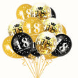 Set 18 Baloane Majorat, Vivimall, din Latex, Metalizate, Mesaj 18 Happy Birthday, 30 cm, cu Confetti, Auriu/Negru - vivimall.ro