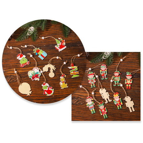 Set 18 Decoratiuni de Craciun din Lemn, Vivimall, cu Snur pentru Agatare in Brad, Model Elfi, Diferite Dimensiuni, Multicolor - vivimall.ro