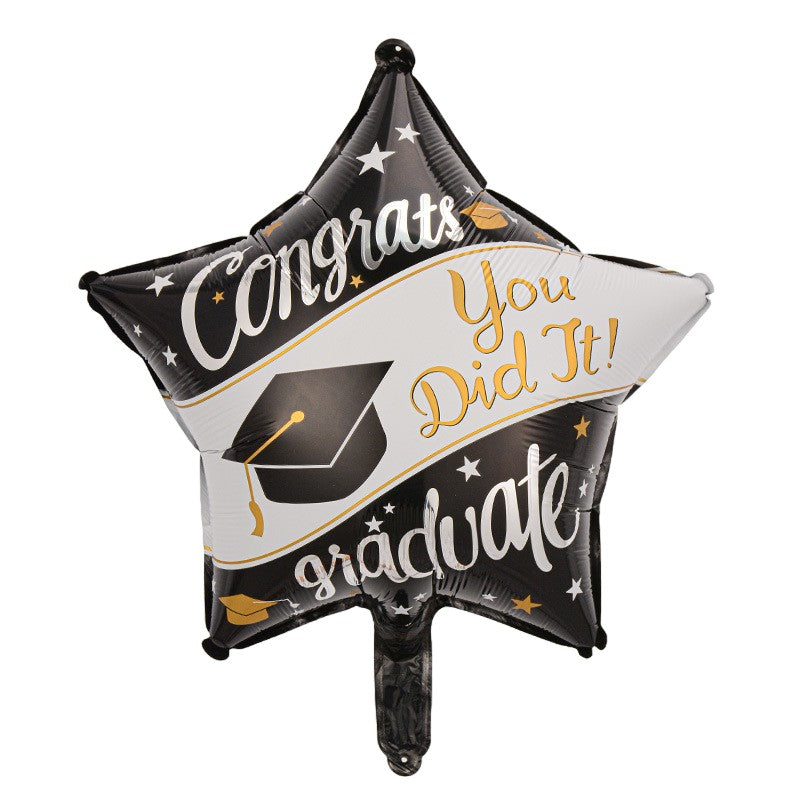 Set 2 Baloane din Folie Metalizata, Vivimall, Figurine Stea 45 cm si Minge 63x53 xm, Model Absolvire, Ambalaj Individual, Pai Inclus, Umflare cu Aer sau Heliu, Multicolor - vivimall.ro