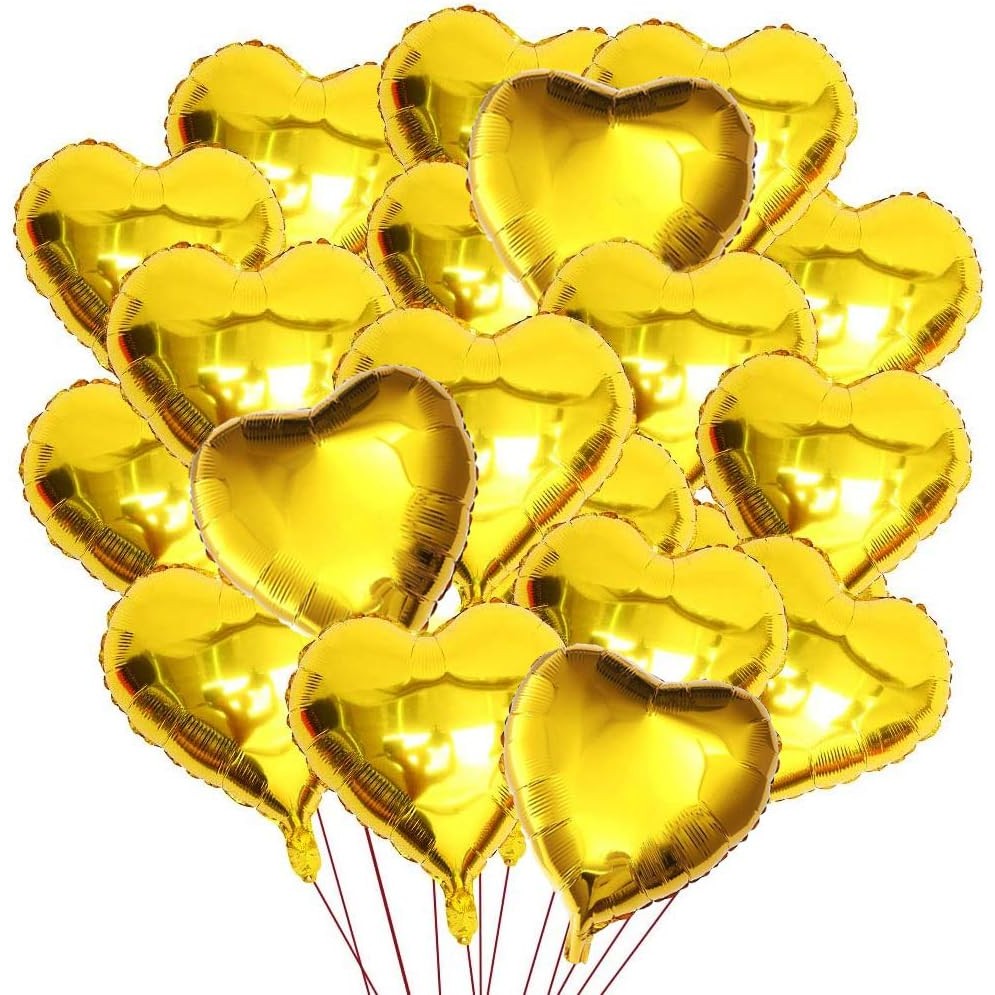 Set 2 Baloane din Folie Metalizata, Vivimall, Model Inimi, Tema Ziua Indragostitilor, 45 cm, Ambalaj Individual, Pai Inclus, Umflare cu Aer sau Heliu, Argintiu/Auriu - vivimall.ro