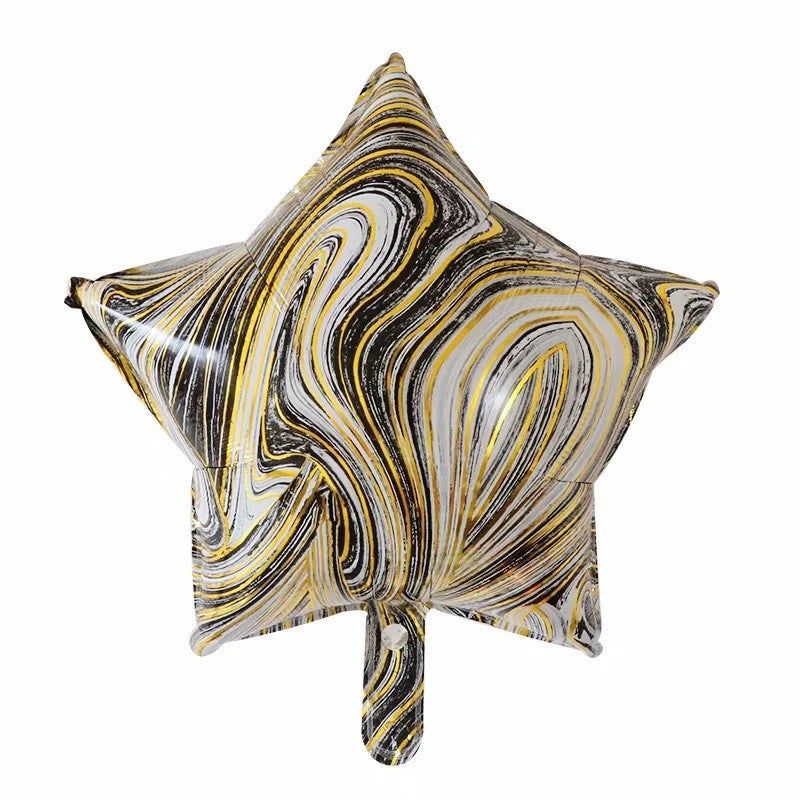 Set 2 Baloane din Folie Metalizata, Vivimall, Figurine Inima si Stea, Model Marmura, 45 cm, Ambalaj Individual, Pai Inclus, Umflare cu Aer sau Heliu, Bej - vivimall.ro