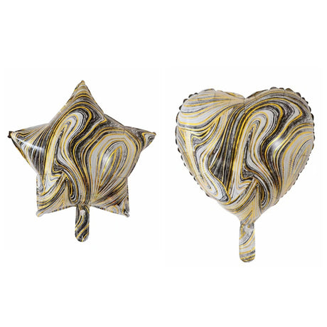 Set 2 Baloane din Folie Metalizata, Vivimall, Figurine Inima si Stea, Model Marmura, 45 cm, Ambalaj Individual, Pai Inclus, Umflare cu Aer sau Heliu, Bej - vivimall.ro