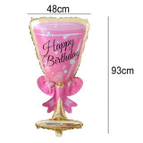 Set 2 Baloane din Folie Metalizata, Vivimall, tematica Aniversare HAPPY BIRTHDAY, Figurine Model Sticla de Sampanie 50 x 108 cm si Pahar 48 x 93 cm, Roz - vivimall.ro