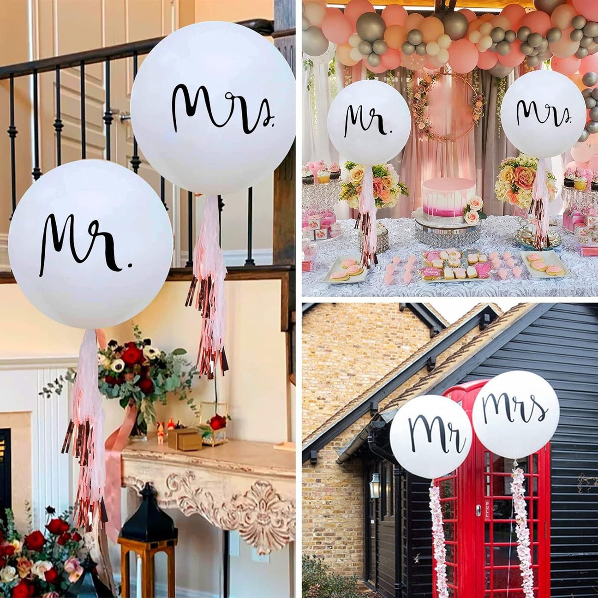 Set 2 Baloane din Latex, Vivimall, Tip Jumbo, Model Mr si Mrs, Tema Nunta, 45 cm, Alb - vivimall.ro