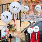 Set 2 Baloane din Latex, Vivimall, Tip Jumbo, Model Mr si Mrs, Tema Nunta, 45 cm, Alb - vivimall.ro