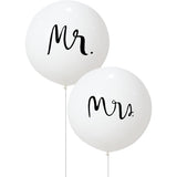 Set 2 Baloane din Latex, Vivimall, Tip Jumbo, Model Mr si Mrs, Tema Nunta, 45 cm, Alb - vivimall.ro