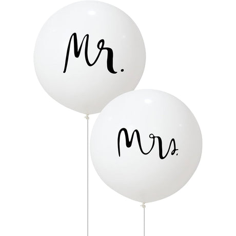 Set 2 Baloane din Latex, Vivimall, Tip Jumbo, Model Mr si Mrs, Tema Nunta, 45 cm, Alb - vivimall.ro