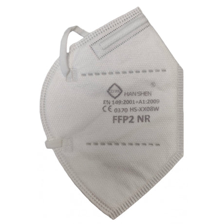 Mască de protecție FFP2 Flippy KN95 albă, detaliu lamelă metalică și elastic poliester