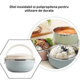 Set 2 Caserole pentru alimente Vivimall, lunch box, 1400 ml, otel inoxidabil, maner, valva aerisire, 15.5 x 15 cm, inchidere etansa, multicolor - vivimall.ro