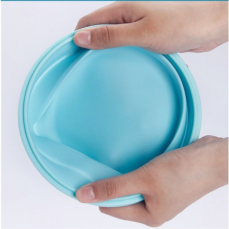 Set 2 caserole rotunde pliabile Vivimall, din silicon, rezistenta la temperaturi ridicate, usor de depozitat si curatat, 500 si 800 ml, utilizare in cuptorul cu microunde, albastra - vivimall.ro