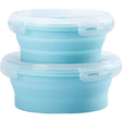 Set 2 caserole rotunde pliabile Vivimall, din silicon, rezistenta la temperaturi ridicate, usor de depozitat si curatat, 500 si 800 ml, utilizare in cuptorul cu microunde, albastra - vivimall.ro