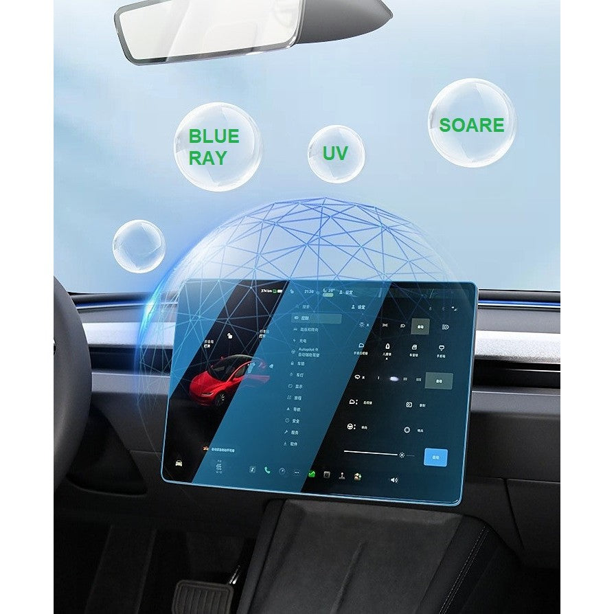 Set 2 Folii de Sticla Securizata, Flippy, Compatibila cu Tesla Model 3 / Tesla Model Y, Ecran Frontal si Spate, Anti Blue-Ray, 4K Ultra HD, Anti-amprenta, 2.5D, Transparent - vivimall.ro