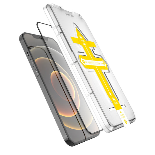 Set 2 folii sticla securizata cu sistem de montare usor si rapid Full Cover 3D Vivimall compatibila cu Apple iPhone 12 Pro Max Negru - vivimall.ro