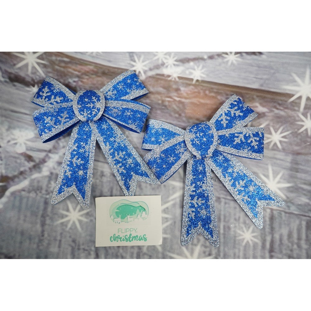 Set 2 fundite pentru brad, Albastre, model de nea, cu margini argintii, 13 x 18 cm, PVC, Flippy - vivimall.ro