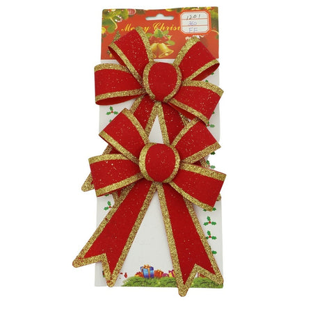 Set 2 fundite pentru brad, Rosii, cu margini aurii, 13 x 18 cm, PVC, Vivimall - vivimall.ro