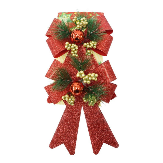 Set 2 fundite pentru brad, Rosii, decorate, cu sclipici, 14 x 19 cm, din poliester, Vivimall - vivimall.ro