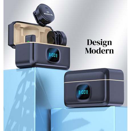 Set 2 Microfoane Profesionale Lavaliere, Flippy, Type C cu Adaptoare iPh si USB 3.0, Casca montorizare, Cutie incarcare rapida, Functie Anulare zgomot ambiant - vivimall.ro