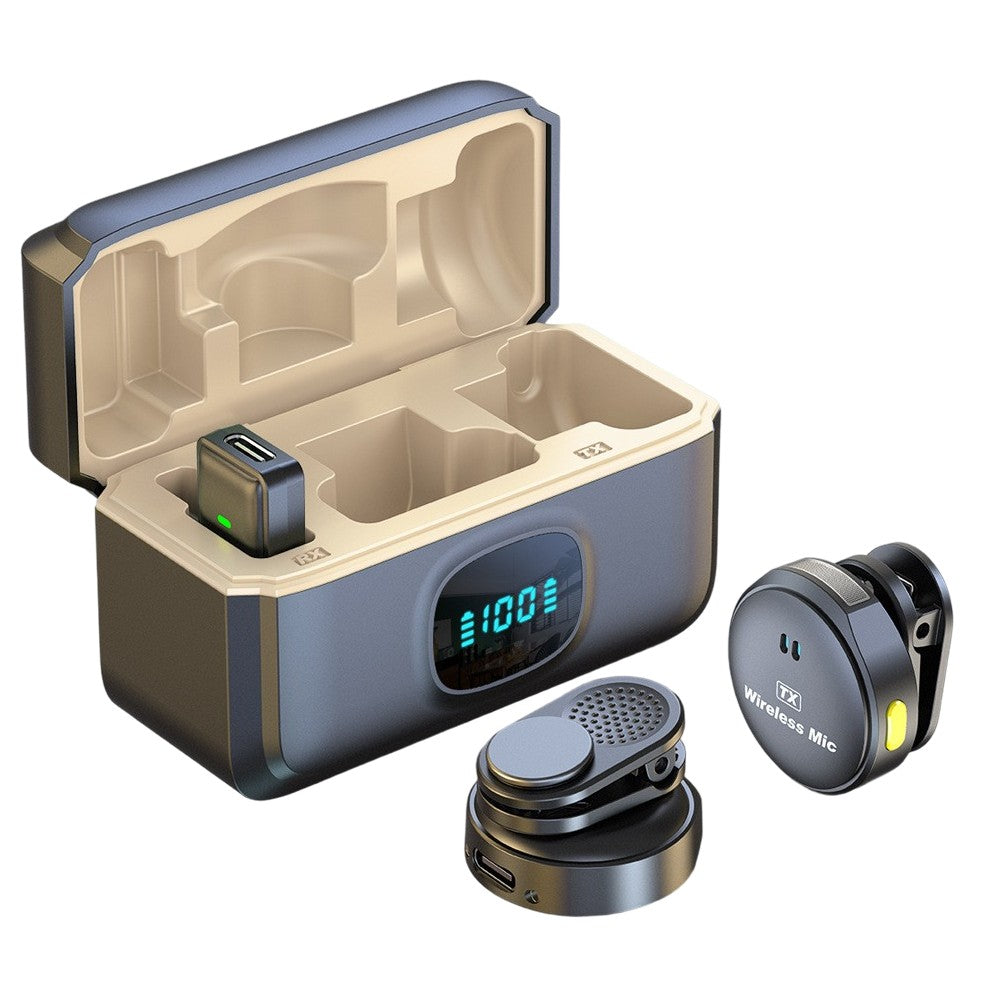 Set 2 Microfoane Profesionale Lavaliere, Flippy, Type C cu Adaptoare iPh si USB 3.0, Casca montorizare, Cutie incarcare rapida, Functie Anulare zgomot ambiant - vivimall.ro