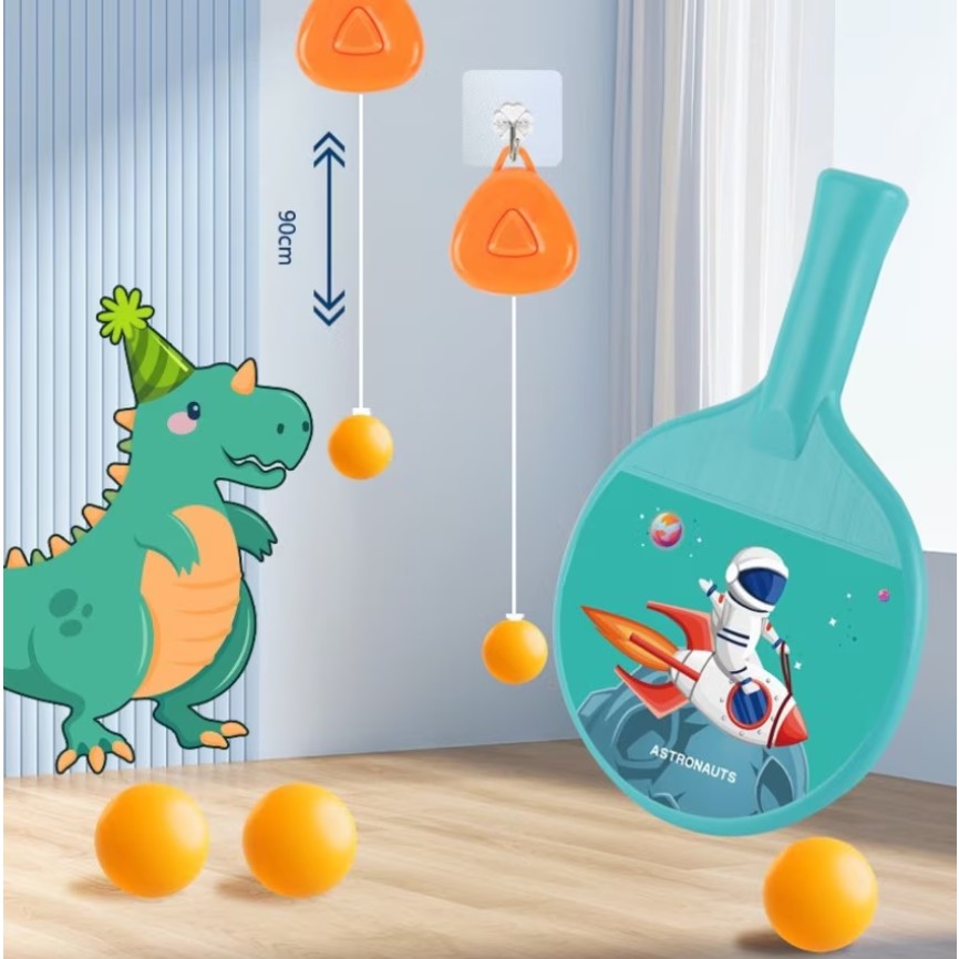 Set 2 Palete de Tenis de Masa, Vivimall, pentru Copii, Design Animat, Tematica Astronauti, Accesoriu de Agatat Inclus si 2 Mingi, Albastru - vivimall.ro