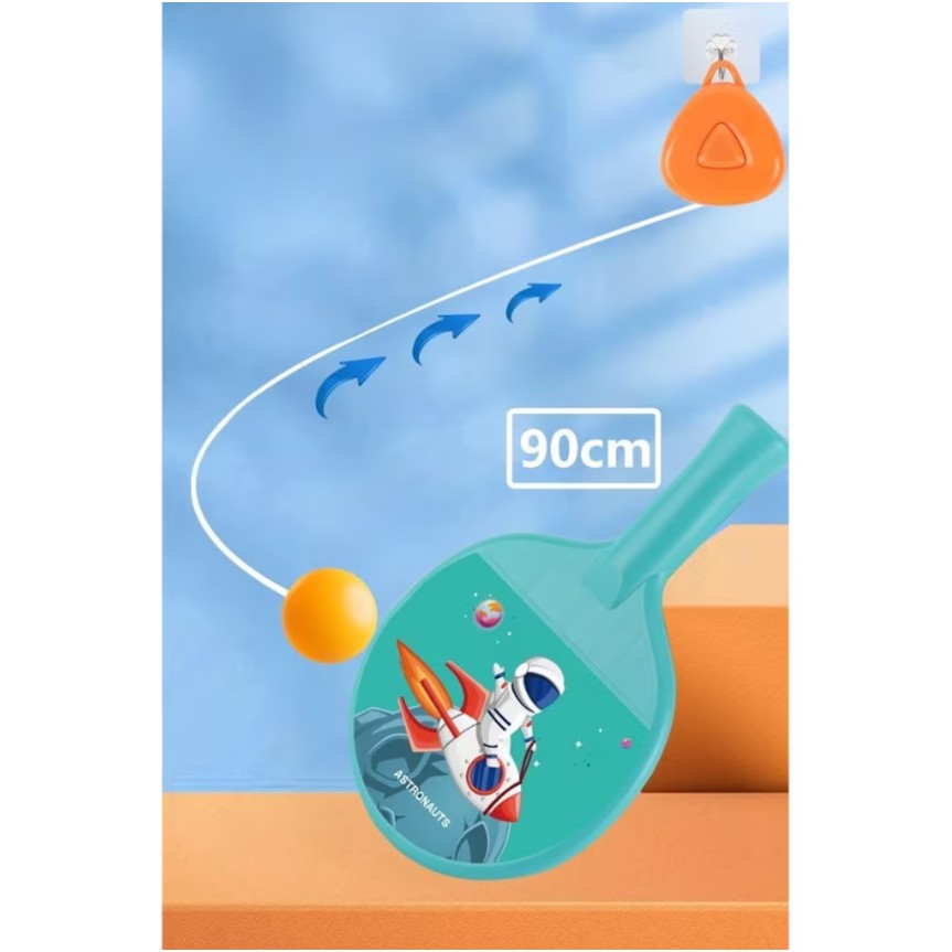 Set 2 Palete de Tenis de Masa, Vivimall, pentru Copii, Design Animat, Tematica Astronauti, Accesoriu de Agatat Inclus si 2 Mingi, Albastru - vivimall.ro