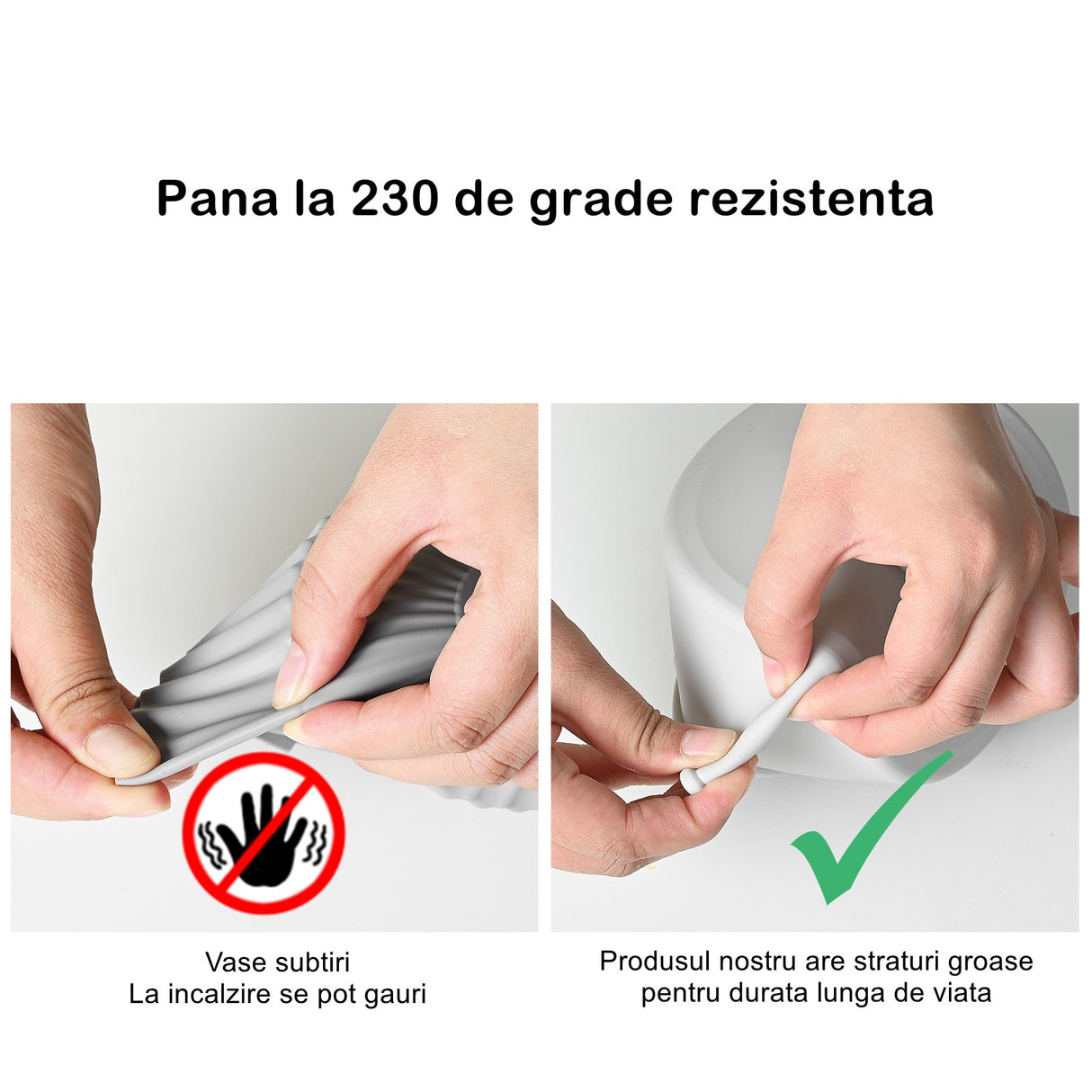 Set 2 tavi din silicon ecologic pentru air fryer Vivimall, temperatura maxima 230 grade, reutilizabile, reciclabile, cu manere anti-alunecare, fund antiaderent, 18.7 x 19.5 x 7 cm, gri - vivimall.ro