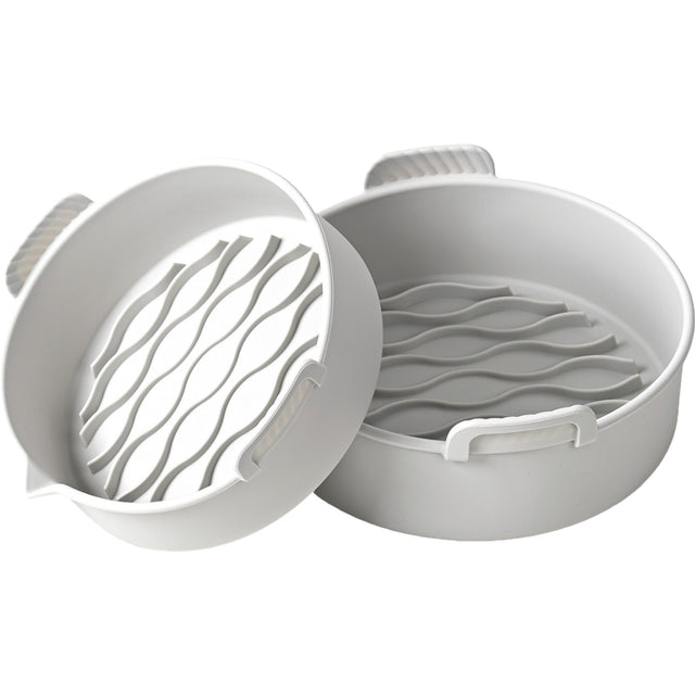 Set 2 tavi din silicon ecologic pentru air fryer Vivimall, temperatura maxima 230 grade, reutilizabile, reciclabile, cu manere anti-alunecare, fund antiaderent, 18.7 x 19.5 x 7 cm, gri - vivimall.ro