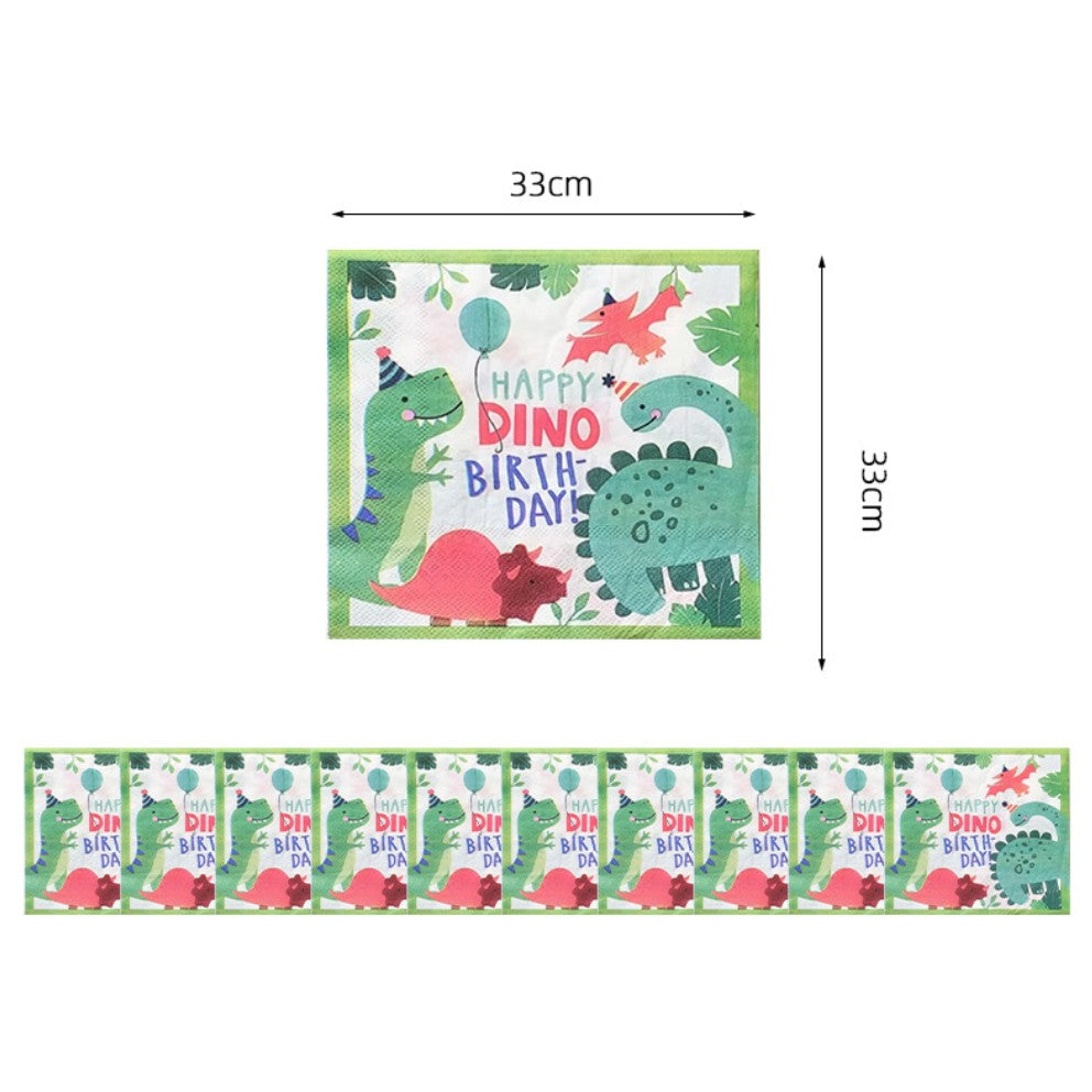 Set 20 de Servetele de Masa Happy Birthday, Vivimall, Model Dinozauri, Tematica Aniversare, 33x33 cm, Verde - vivimall.ro