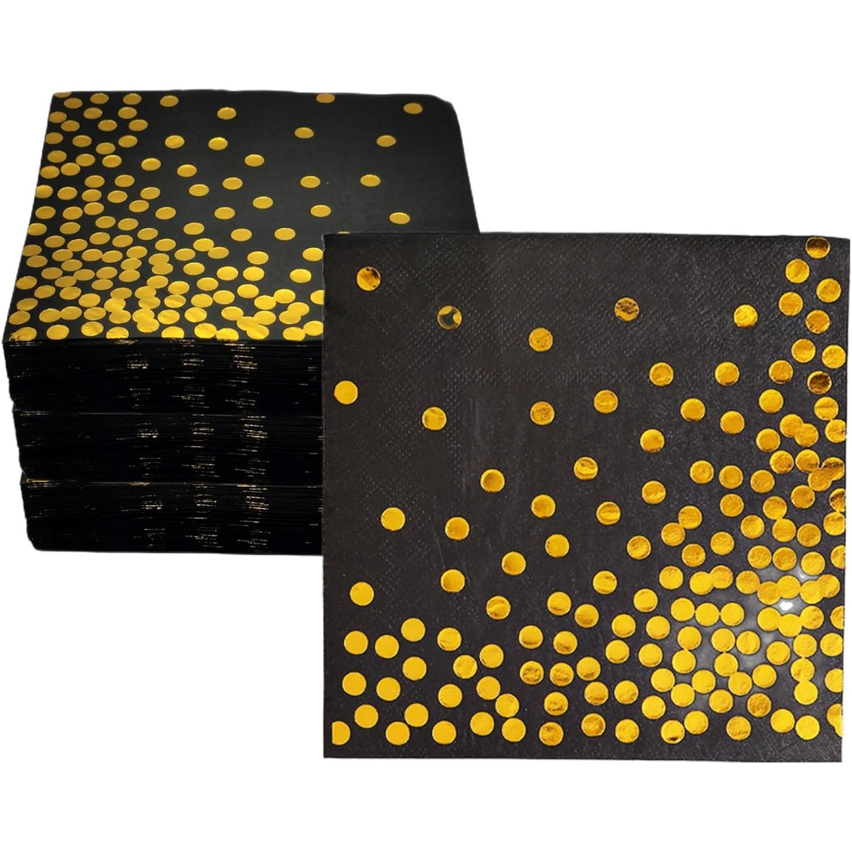 Set 20 de Servetele de Masa, Vivimall, Imprimeu cu Buline Aurii, din Hartie, 17 x 17 cm, Negru - vivimall.ro