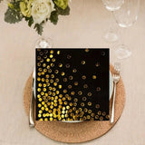 Set 20 de Servetele de Masa, Vivimall, Imprimeu cu Buline Aurii, din Hartie, 17 x 17 cm, Negru - vivimall.ro
