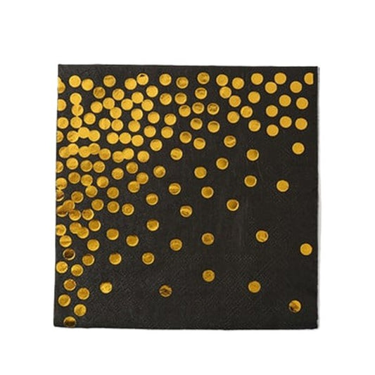 Set 20 de Servetele de Masa, Vivimall, Imprimeu cu Buline Aurii, din Hartie, 17 x 17 cm, Negru - vivimall.ro