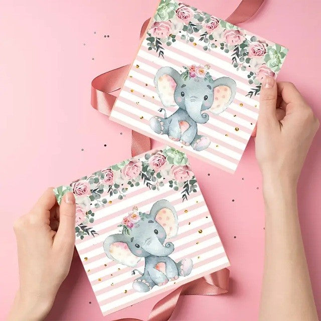 Set 20 de Servetele de Masa, Vivimall, Imprimeu Elefant, din Hartie, 16.5 x 16.5 cm, Roz - vivimall.ro