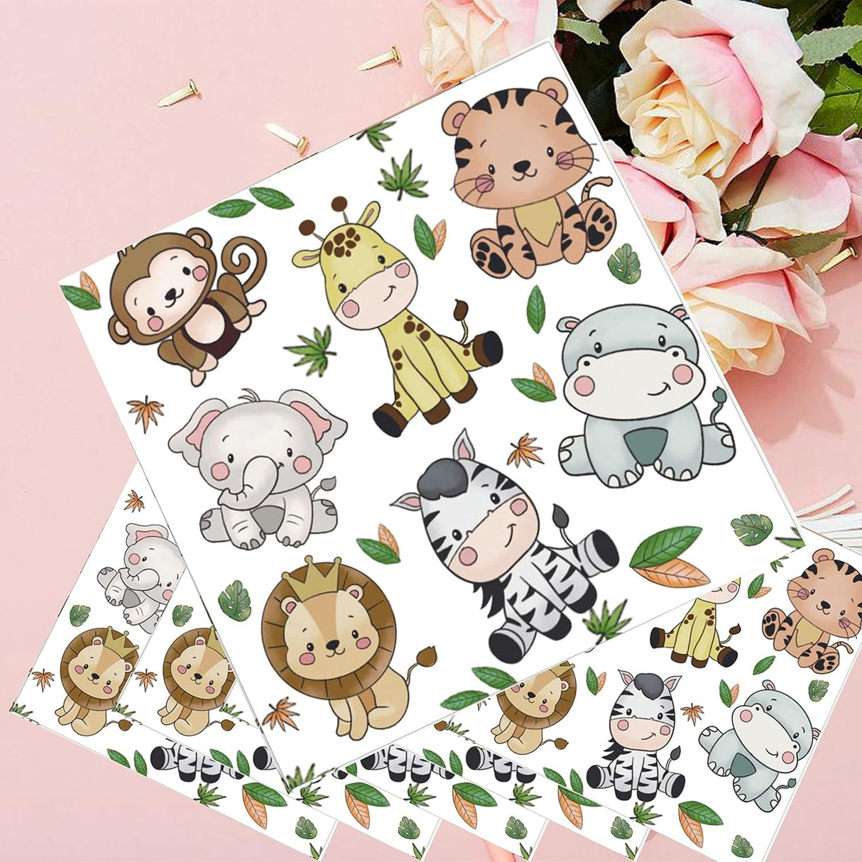 Set 20 de Servetele de Masa, Vivimall, Imprimeu Jungle, din Hartie, 16.5 x 16.5 cm, Multicolor - vivimall.ro