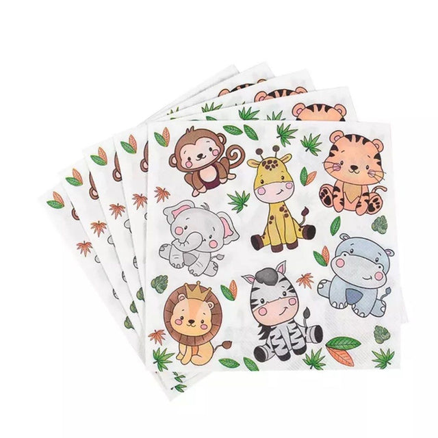 Set 20 de Servetele de Masa, Vivimall, Imprimeu Jungle, din Hartie, 16.5 x 16.5 cm, Multicolor - vivimall.ro