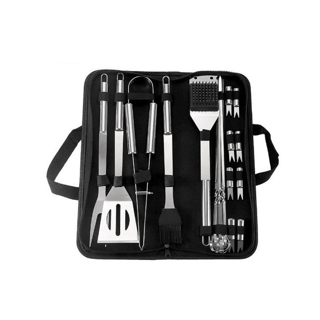 Set 20 Ustensile pentru Gratar, Vivimall, din Otel Inoxidabil, Geanta Oxford, Argintiu - vivimall.ro