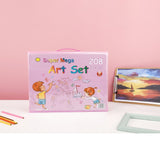 Set 208 Piese, Complet pentru Pictura si Desen, Vivimall, Tip Servieta, 3-12 Ani, 32 x 27 x 5 cm, Roz - vivimall.ro