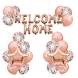 Set baloane folie si latex, Vivimall, WELCOME HOME, 22 de piese, 20 baloane latex, 2 baloane stea Folie, 1 set Welcome Home, Rose gold metalic - vivimall.ro