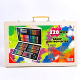 Set 220 Piese pentru Desen si Pictura, Vivimall, Tip Servieta din Lemn, Model Natur, 48 x 30 x 5 cm, Multicolor - vivimall.ro