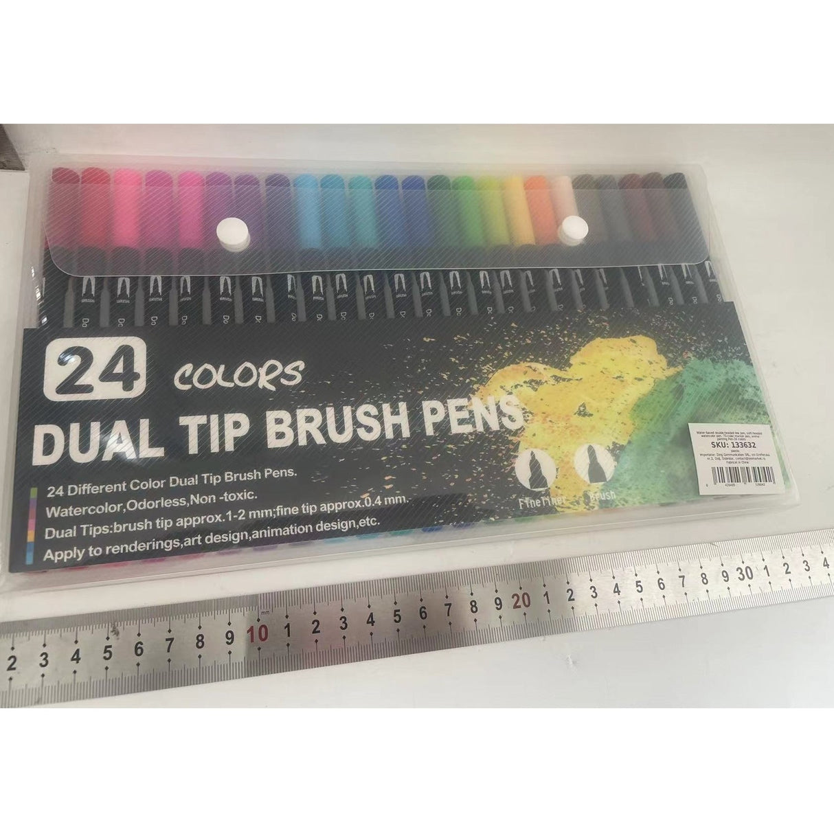 Set 24 Carioci, Vivimall, pe Baza de Apa, 2 Tipuri de Varf, 1-2 mm, 0.4 mm, Corp Carioca Negru, din Plastic, Multicolor - vivimall.ro