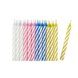 Set 24 lumânări de tort spirală multicolor din parafină, vedere de ansamblu a întregului set, 6,5 cm