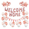 Set baloane folie si latex, Vivimall, WELCOME HOME, 24 de piese, 20 baloane latex, 4 baloane stea Folie, 1 set Welcome Home, Rose gold metal - vivimall.ro
