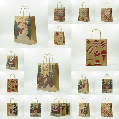 Set 24 pungi cadou Vivimall, imprimeu tematica Craciun, model random, din hartie, 18.5 x 22.5 x 8.5 cm, multicolor - vivimall.ro