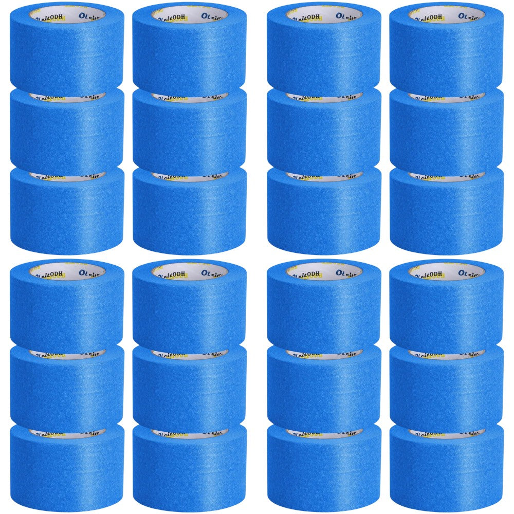 Set 24 role bandă de mascare albastră 48mm×50m, vedere frontală, hârtie creponată rezistentă UV