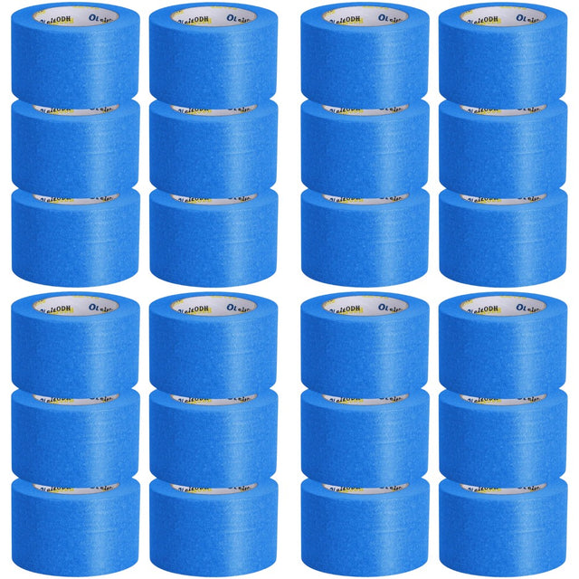 Set 24 role bandă de mascare albastră 48mm×50m, vedere frontală, hârtie creponată rezistentă UV