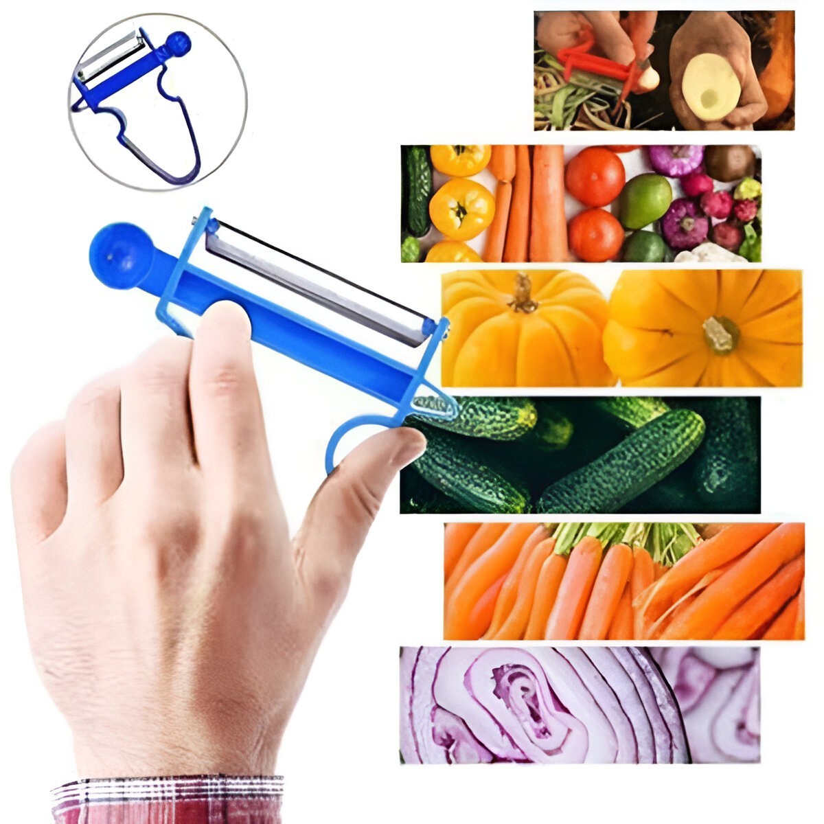 Set 3 Accesorii de Decojire, Razuire si Feliere, Vivimall, pentru Legume si Fructe, Negru-Rosu-Albastru - vivimall.ro