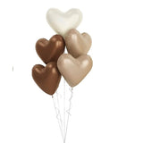 Set 3 Baloane din Folie Metalizata, Vivimall, Figurine Inimi, Tema Ziua Indragostitilor, 45 cm, Ambalaj Individual, Pai Inclus, Umflare cu Aer sau Heliu, Crem/Maro - vivimall.ro