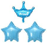 Set 3 Baloane din Folie Metalizata, Vivimall, Figurine Coroana si Stea, Model Aniversare, 40 cm, Ambalaj Individual, Pai Inclus, Umflare cu Aer sau Heliu, Albastru - vivimall.ro